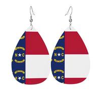 Boucles d'oreilles en cuir avec drapeau de l'État de la Caroline du Nord - Pour femme - En forme de larme - Accessoires de mode imprimés - Pour, taille unique, Cuir