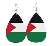 Boucles d'oreilles en cuir avec drapeau de l'État de Palestine en forme de goutte, accessoires polyvalents et élégants pour femme.