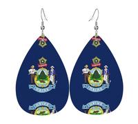 Boucles d'oreilles en cuir avec drapeau de l'État du Maine - Style européen et américain - Pour jeunes femmes, cadeaux d'anniversaire ou de Saint-Valentin