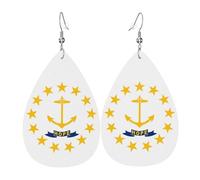 Boucles d'oreilles en cuir avec drapeau de l'État du Rhode Island, accessoires pour femmes, adaptées pour un usage quotidien, les trajets et les voyages.
