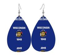 Boucles d'oreilles en cuir avec drapeau de l'État du Wisconsin, style européen et américain, pour jeunes femmes, cadeaux d'anniversaire, cadeaux de Saint-Valentin