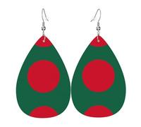 Boucles d'oreilles en cuir avec drapeau du Bangladesh - Forme élégante en forme de goutte d'eau - Parfait pour les femmes - Un excellent choix de décoration pour les fêtes et les vacances.
