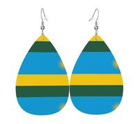 Boucles d'oreilles en cuir avec drapeau du Rwanda - Forme élégante en forme de goutte d'eau - Parfait pour les femmes, et un excellent choix de décoration pour les fêtes et les vacances.