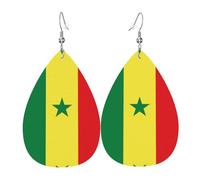 Boucles d'oreilles en cuir avec drapeau du Sénégal - Style européen et américain - Pour jeunes femmes - Cadeau d'anniversaire ou de Saint-Valentin