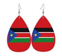 Boucles d'oreilles en cuir avec drapeau du Soudan du Sud. Forme élégante en forme de goutte, parfait pour les femmes, et un excellent choix de décoration pour les fêtes et les vacances.