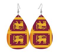 Boucles d'oreilles en cuir avec drapeau du Sri Lanka pour femme - En forme de goutte d'eau - Accessoires de mode imprimés - À porter au quotidien, taille unique, Cuir