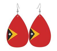 Boucles d'oreilles en cuir avec drapeau du Timor-Leste - Forme élégante en forme de goutte d'eau - Parfait pour les femmes - Un excellent choix de décoration pour les fêtes et les vacances.