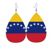 Boucles d'oreilles en cuir avec drapeau du Venezuela. Forme élégante en forme de goutte, parfaite pour les femmes, et un excellent choix de décoration pour les fêtes et les vacances.