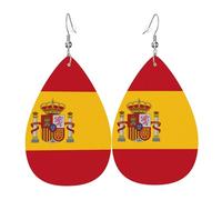Boucles d'oreilles en cuir avec drapeau espagnol en forme de goutte, accessoires polyvalents et élégants pour femme.