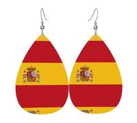 Boucles d'oreilles en cuir avec drapeau espagnol imprimé en forme de goutte | Design haut de gamme, boucles d'oreilles légères et luxueuses