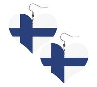 Boucles d'oreilles en cuir avec drapeau finlandais en forme de cœur pour femme, accessoire de danse de mariage, taille unique, Simili cuir