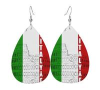 Boucles d'oreilles en cuir avec drapeau italien du Colisée romain pour femme - En forme de goutte d'eau - Accessoires de mode imprimés - À porter au quotidien - Fête, taille unique, Cuir