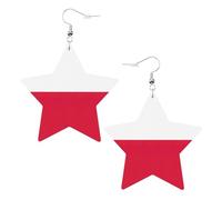 Boucles d'oreilles en cuir avec drapeau polonais en forme d'étoile - Accessoires de mode - Légères - Pour festivals, fêtes, vie, One Size, Cuir, Pas de pierre précieuse