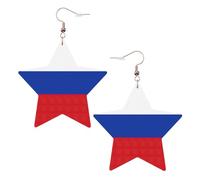 Boucles d'oreilles en cuir avec drapeau russe en forme d'étoile - Accessoires de mode - Légères - Pour festivals, fêtes, vie quotidienne, One Size, Cuir, Pas de pierre précieuse