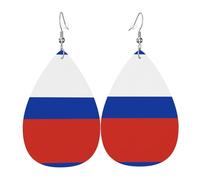 Boucles d'oreilles en cuir avec drapeau russe pour femme - En forme de goutte - Accessoires de mode imprimés - Pour le quotidien ou les fêtes, taille unique, Cuir