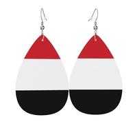 Boucles d'oreilles en cuir avec drapeau yéménite, accessoires pour femme, adaptées pour un usage quotidien, les trajets et les voyages.