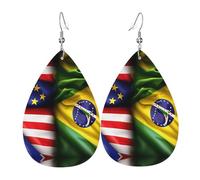 Boucles d'oreilles en cuir avec drapeaux américains et brésiliens pour femmes, boucles d'oreilles en forme de larme, boucles d'oreilles tendance, bijoux pendants, cadeaux pour maman, épouse, filles
