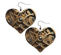 Boucles d'oreilles en cuir avec engrenages steampunk cool pour femme - Boucles d'oreilles pendantes légères en forme de cœur - Bijoux cadeaux