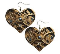 Boucles d'oreilles en cuir avec engrenages steampunk cool pour femme - Boucles d'oreilles pendantes légères en forme de cœur - Bijoux cadeaux, One Size, Pas de gemme