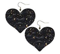 Boucles d'oreilles en cuir avec étoiles et lune pour femme - Boucles d'oreilles pendantes légères en forme de cœur - Bijoux cadeaux