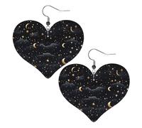 Boucles d'oreilles en cuir avec étoiles et lune pour femme - Boucles d'oreilles pendantes légères en forme de cœur - Bijoux cadeaux, One Size, Pas de gemme