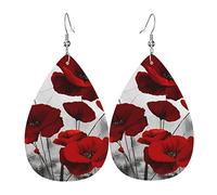 Boucles d'oreilles en cuir avec fleur de coquelicot rouge pour femme - Boucles d'oreilles tendance en forme de goutte d'eau., taille unique, Cuir, Pas de gemme