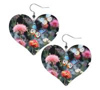 Boucles d'oreilles en cuir avec fleurs et papillons colorés pour femme, boucles d'oreilles pendantes légères en forme de cœur, bijoux cadeaux, One Size, Pas de gemme