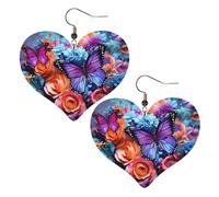 Boucles d'oreilles en cuir avec fleurs et papillons colorés pour femme - Boucles d'oreilles pendantes légères - Bijoux cadeaux