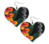 Boucles d'oreilles en cuir avec fleurs hawaïennes attrayantes pour femme - Boucles d'oreilles pendantes légères en forme de cœur - Bijoux cadeaux