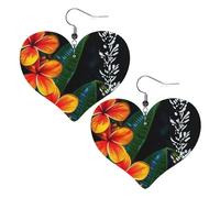 Boucles d'oreilles en cuir avec fleurs hawaïennes attrayantes pour femme - Boucles d'oreilles pendantes légères en forme de cœur - Bijoux cadeaux
