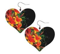Boucles d'oreilles en cuir avec fleurs hawaïennes pour femme - Boucles d'oreilles pendantes légères en forme de cœur - Bijoux cadeaux, One Size, Pas de gemme