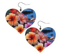 Boucles d'oreilles en cuir avec fleurs hawaïennes pour femme - Boucles d'oreilles pendantes légères en forme de cœur - Bijoux cadeaux