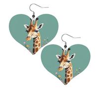 Boucles d'oreilles en cuir avec girafe avec fleurs pour femme - Boucles d'oreilles pendantes légères en forme de cœur - Bijoux cadeaux, One Size, Pas de gemme