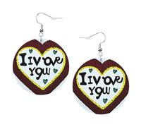 Boucles d'oreilles en cuir avec impression Love Confessions pour femmes - Boucles d'oreilles créoles pendantes, parfaites pour les fêtes costumées et les accessoires de filles, taille unique, Cuir