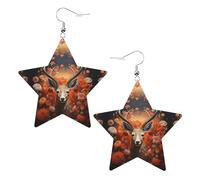 Boucles d'oreilles en cuir avec imprimé antilope et fleurs en forme d'étoile, accessoires légers et élégants pour les fêtes, les danses et la vie quotidienne.