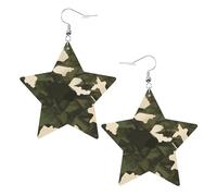 Boucles d'oreilles en cuir avec imprimé camouflage militaire en forme d'étoile, accessoires légers et élégants pour les fêtes, les danses et la vie quotidienne.