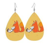 Boucles d'oreilles en cuir avec imprimé graines de tournesol et renards en forme de larme - Élégantes et légères - Pour femmes et filles - Taille unique - Cuir - Sans pierre précieuse