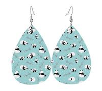 Boucles d'oreilles en cuir avec imprimé panda pour femme - Boucles d'oreilles pendantes en forme de larme, parfaites pour les fêtes et accessoires de costume, taille unique, cuir, sans pierre
