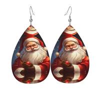 Boucles d'oreilles en cuir avec imprimé Père Noël mignon en forme de larme - Élégantes et légères - Pour femmes et filles - Taille unique - Cuir - Sans pierre précieuse