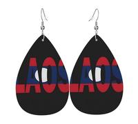 Boucles d'oreilles en cuir avec inscription « drapeau du Laos » bien visible, accessoire de mode, parfaites pour les fêtes, les vacances et le quotidien.