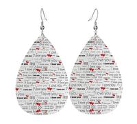 Boucles d'oreilles en cuir avec inscription « I Love You Words with Hearts » - Pour femme - Légères - À porter au quotidien - Pour fête, rendez-vous, taille unique, Cuir