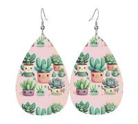 Boucles d'oreilles en cuir avec jolies plantes succulentes. Forme élégante en forme de goutte, parfaite pour les femmes, et un excellent choix de décoration pour les fêtes et les vacances.