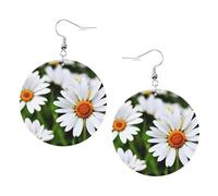 Boucles d'oreilles en cuir avec marguerites blanches pour femme - Boucles d'oreilles pendantes et créoles parfaites pour les fêtes costumées, accessoires de filles, taille unique, Cuir