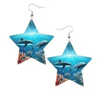 Boucles d'oreilles en cuir avec motif baleines sous la mer en forme d'étoile, accessoires légers et élégants pour les fêtes, les danses et la vie quotidienne.