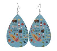 Boucles d'oreilles en cuir avec motif carte colorée avec icônes en forme de goutte d'eau pour femme avec crochet tendance vintage fête au quotidien, taille unique, Cuir