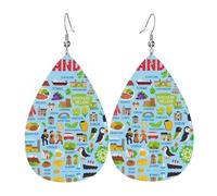 Boucles d'oreilles en cuir avec motif carte de l'Irlande avec icônes en forme de goutte d'eau pour femme avec crochet tendance vintage fête au quotidien, taille unique, Cuir