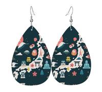 Boucles d'oreilles en cuir avec motif carte du Japon avec symbole culturel en forme de larme pour femme avec crochet - Style vintage - Pour fête ou usage quotidien, taille unique, Cuir