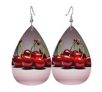 Boucles d'oreilles en cuir avec motif cerises du Chili - Pour femme, idéales pour le quotidien, les fêtes, les rendez-vous, etc.