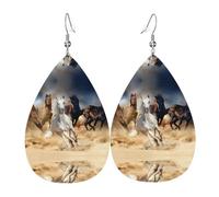 Boucles d'oreilles en cuir avec motif cheval courant dans la tempête du désert - Pour femme - Convient pour le quotidien, les fêtes et les rendez-vous galants