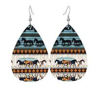 Boucles d'oreilles en cuir avec motif cheval et rayures - Pour femme, adaptées pour le quotidien, les fêtes, les rendez-vous, etc.